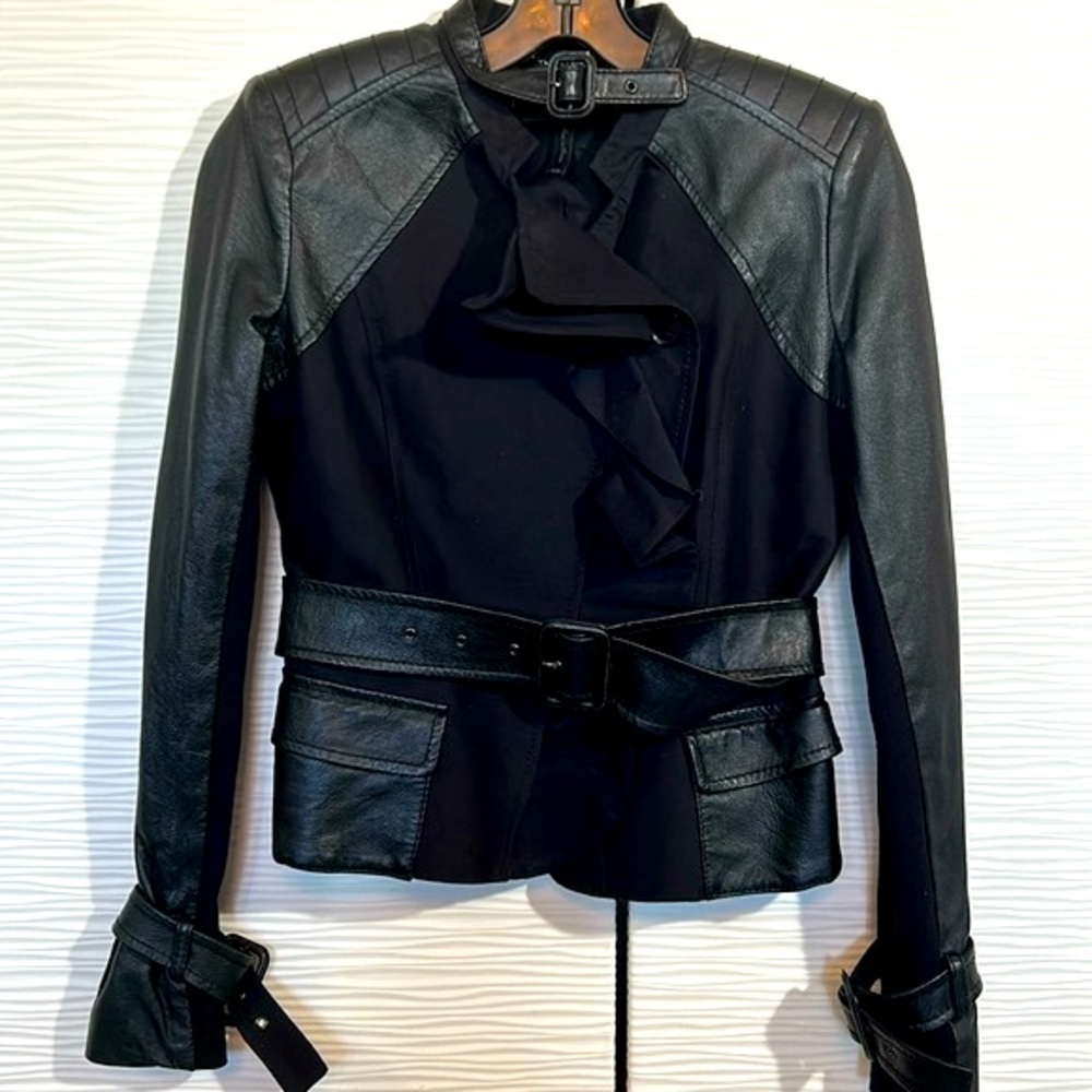 BCBGMaxAzria Genuine leather and cotton/silk blend jacket, Sz XXS (Sz 0-2)